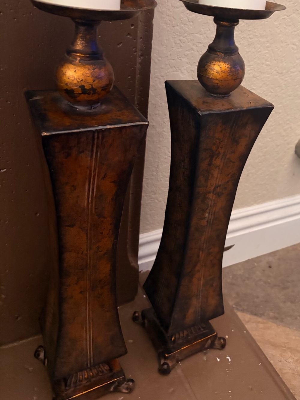 Metallic Bronze Decorative Candle Holders - Pair